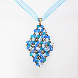 Pendant 45cm - Marissa Rhombus M-Blue Organza - Pendant 45cm - Laiton bronze